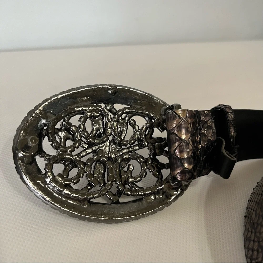 Orciani Snake Skin Belt Rhinestone Crystal Buckle Italy 90
